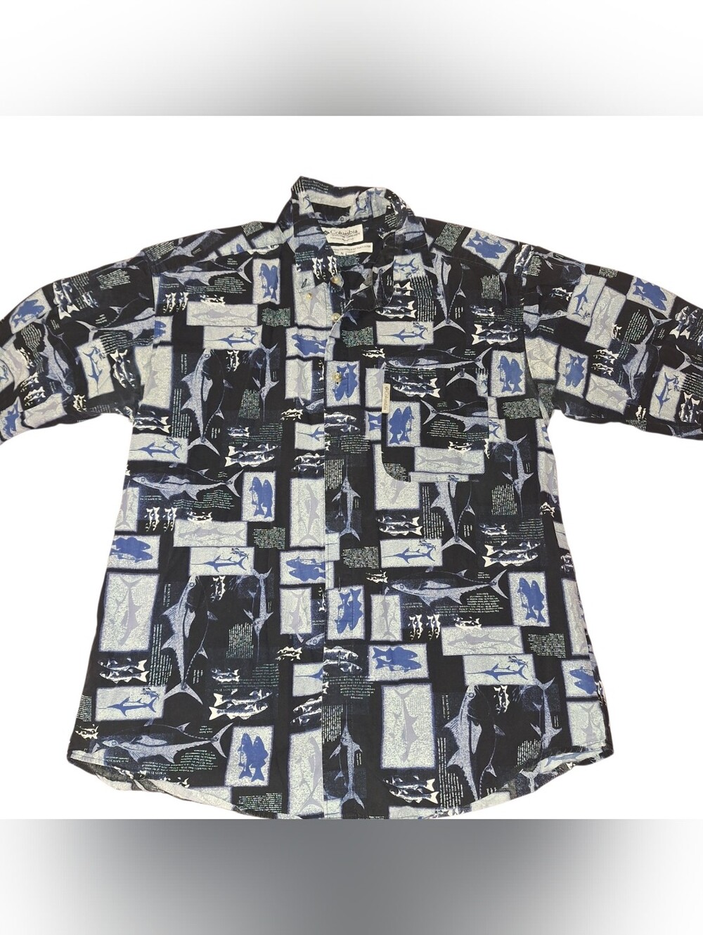 Columbia Men's Black and Blue Sharks Graphic Shirt Medium